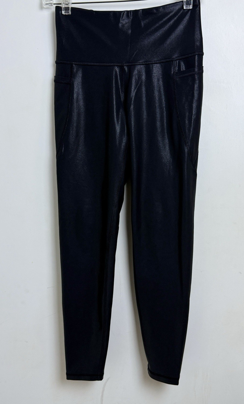 Old Navy Active Powersoft Extra High-Rise Shiny Black Go-Dry Ankle Leggings Sz M